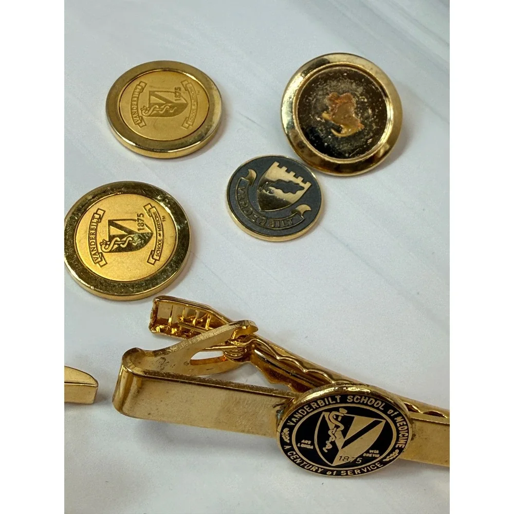 Vanderbilt University Ben Silver Blazer Button Set Cufflinks Tie Bar Gold Tone